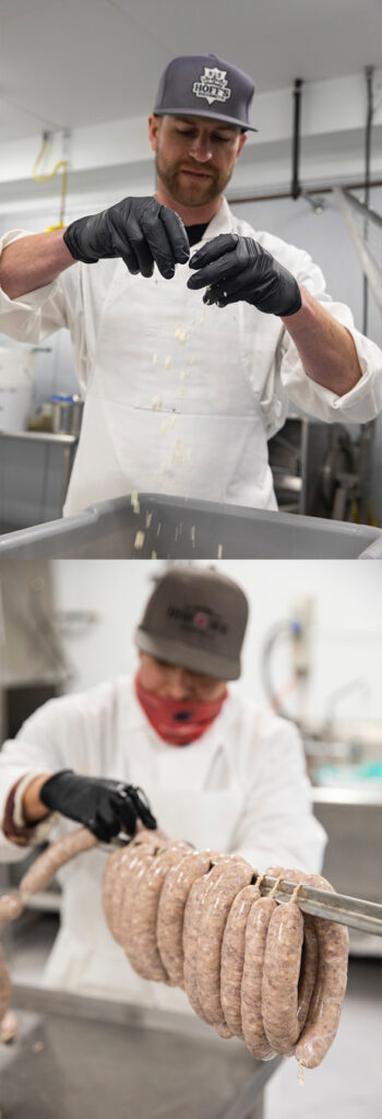 Chef Joel Tate of Bovine & Swine working in the Jackson Hole facility where artisan sausages and small-batch meats are handcrafted with traditional methods.